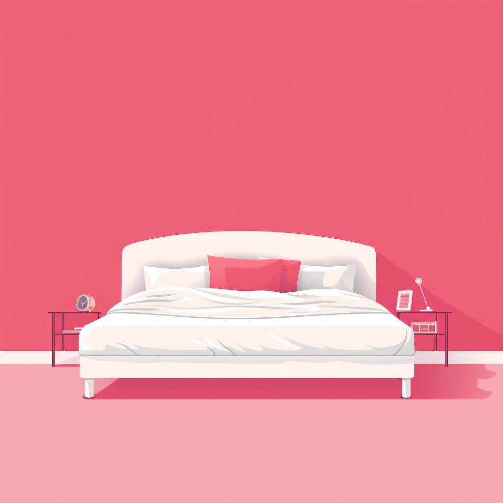 A white bed frame against a hot pink wall.