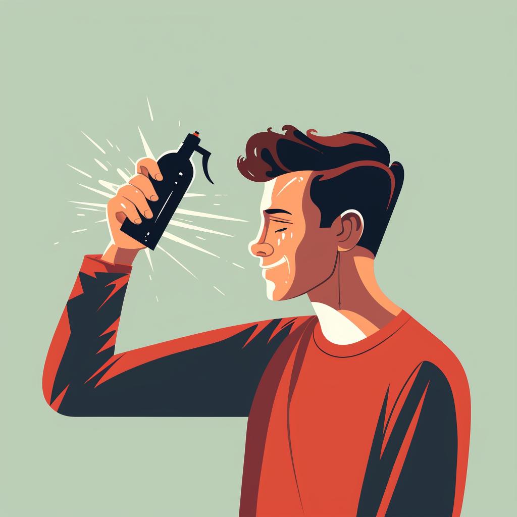 A man applying hairspray to his blowout hairstyle