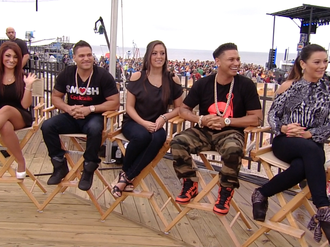 The Jersey Shore cast laughing together, symbolizing their unique and fun slang language