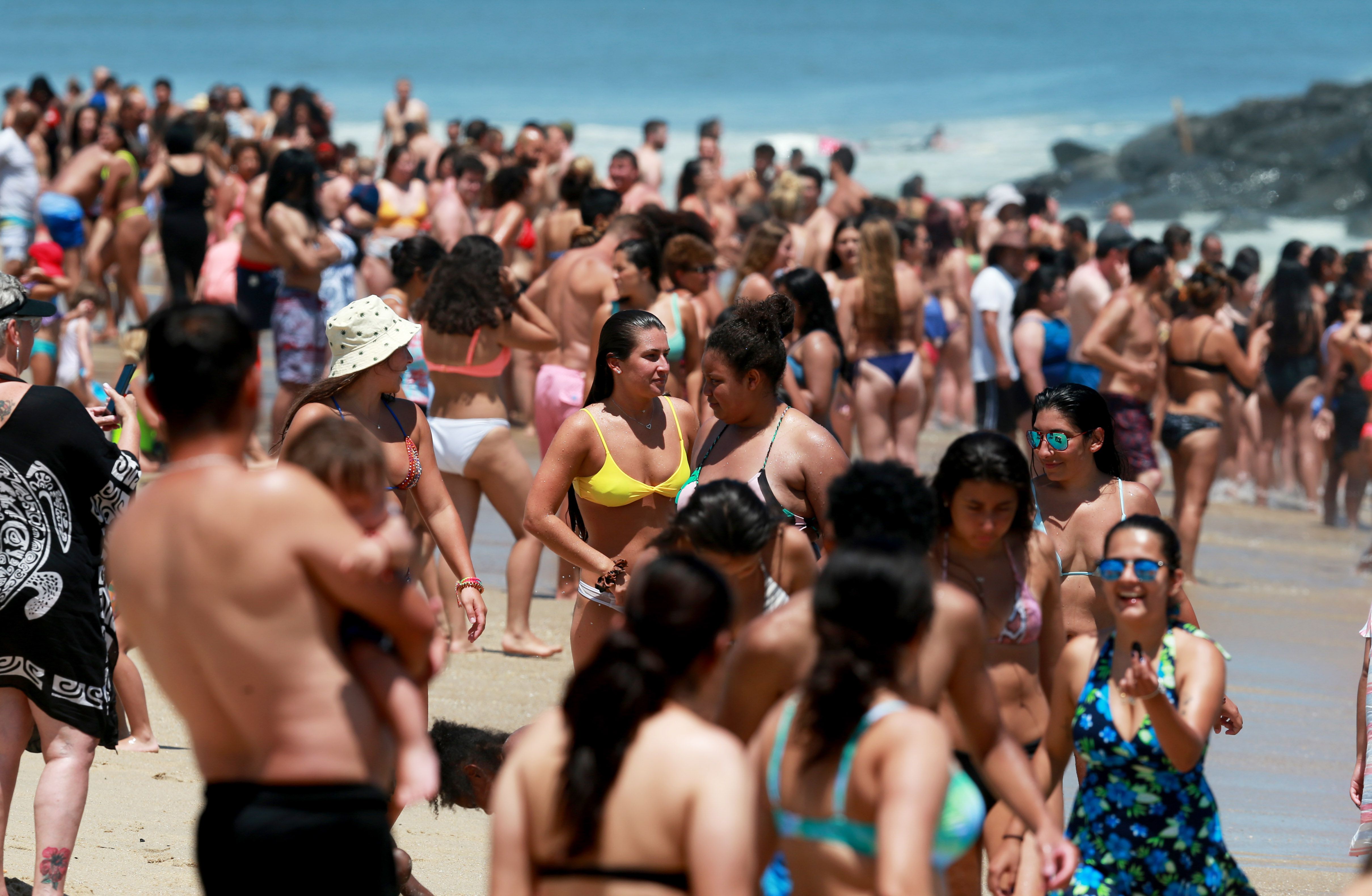 Overcrowded beach scene at the Jersey Shore