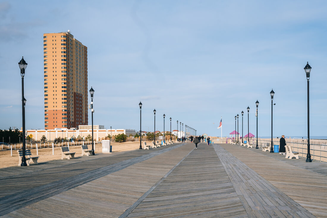 Panoramic view of Jersey Shore with pristine beaches and bustling boardwalks